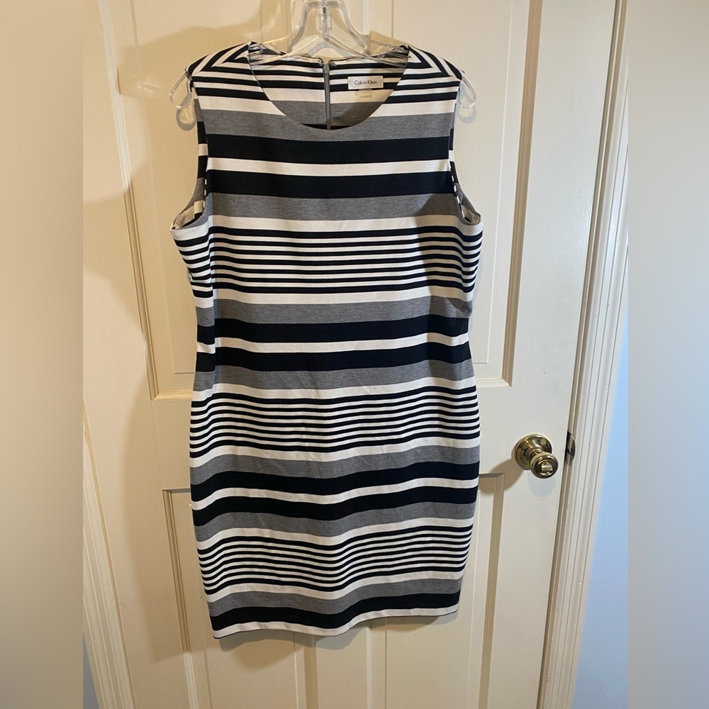 Calvin Klein Black and White Striped Sleeveless Dress Size 14
